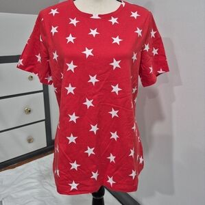 Red Star Patterned Women's Top